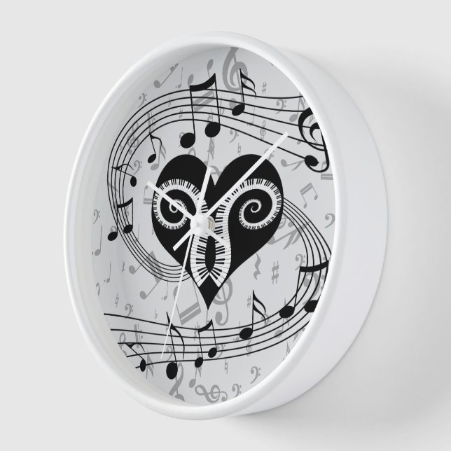 Musical notes heart and piano keys clock (Angle)