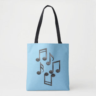 Musical Notes in Black Glitter Tote Bag