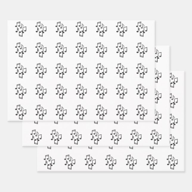 Musical Notes in Black Glitter Wrapping Paper Sheet (Set)