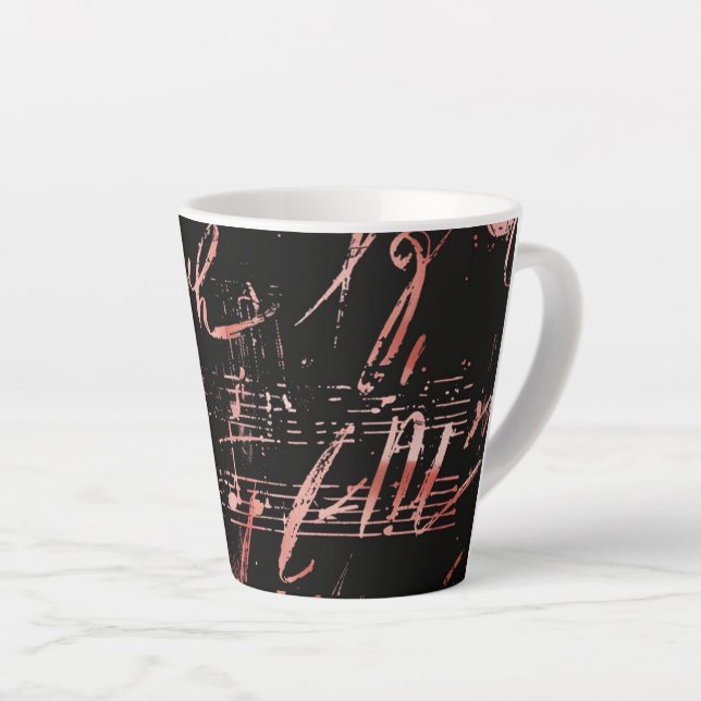 Musical Notes In Rose Gold Small Ceramic Latte Mug (Right Angle)
