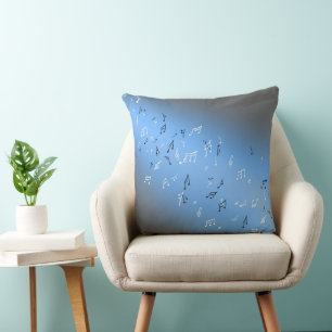 Musical Notes in the Moonlight Blue Cushion