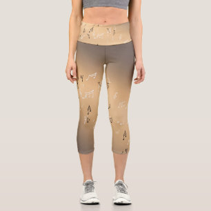 Musical Notes in the Moonlight Golden brown  Capri Leggings