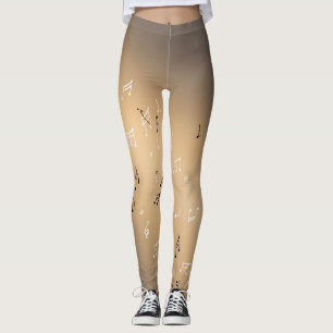 Musical Notes in the Moonlight golden brown  Leggings