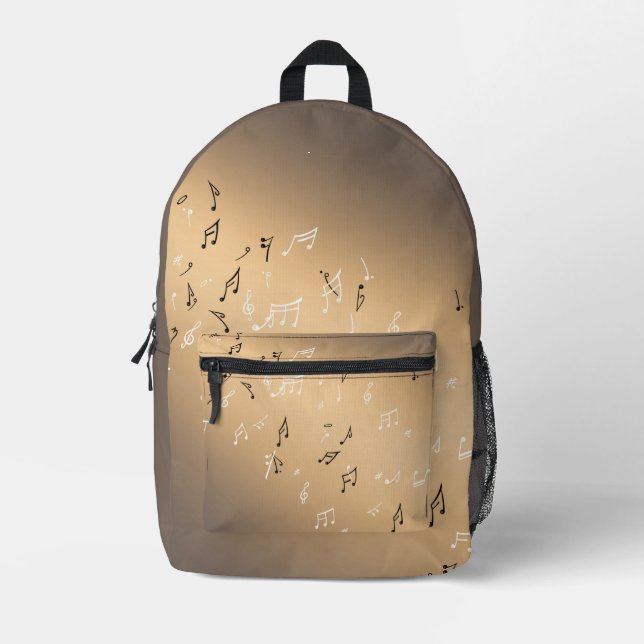 Musical Notes in the Moonlight Golden brown Printed Backpack (Front)