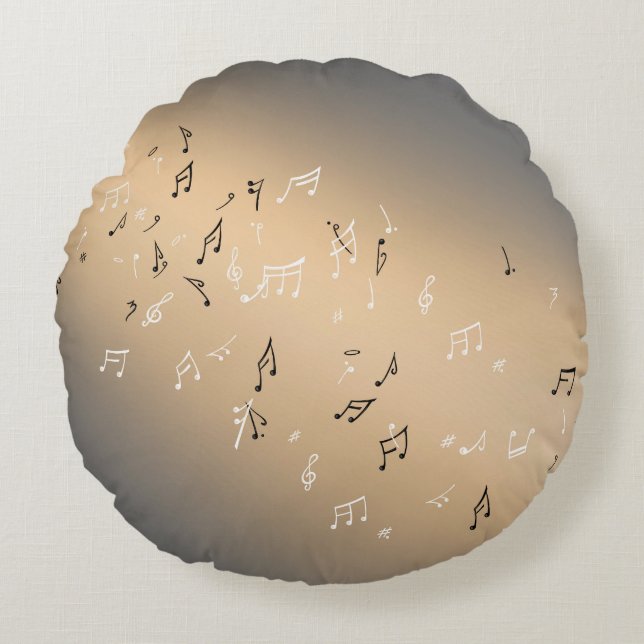 Musical Notes in the Moonlight Golden Brown  Round Cushion (Front)