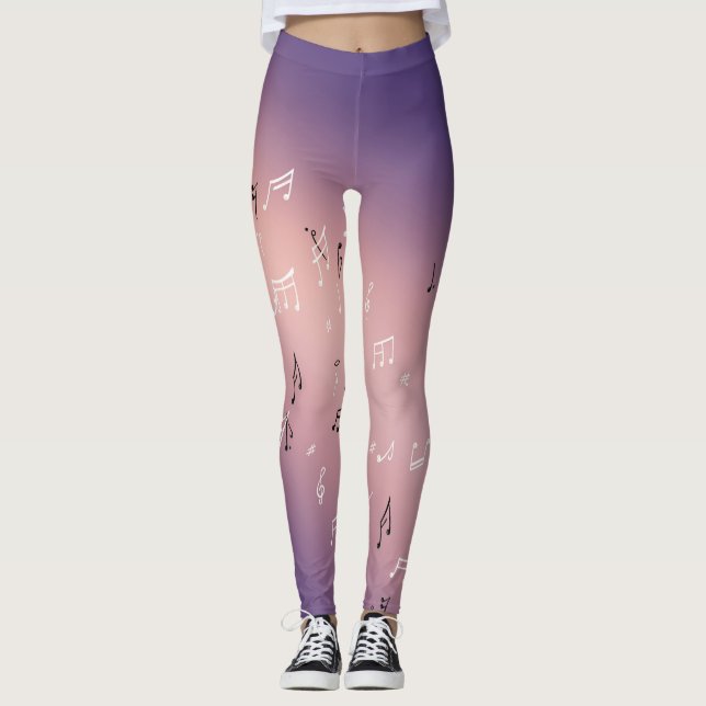 Musical Notes in the Moonlight pink purple Leggings (Front)