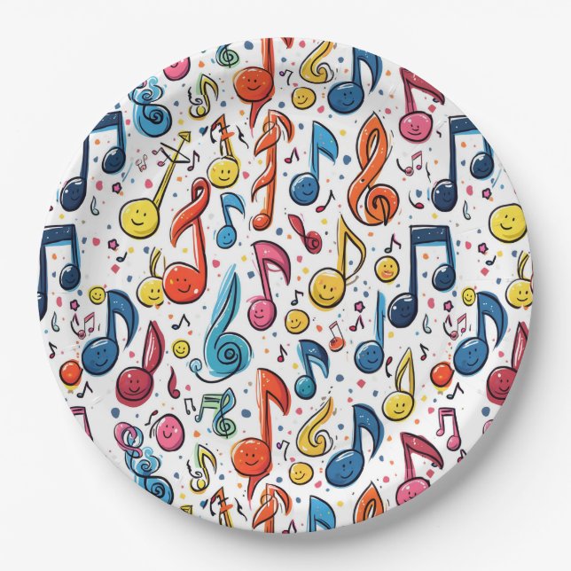 Musical Notes Kawaii Art Design Paper Plate (Front)