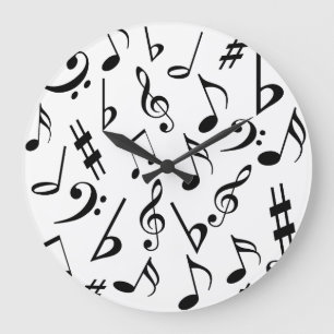 Musical Notes Music Clock : Black and White