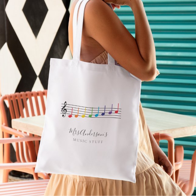 Musical Notes Music Teacher Appreciation Rainbow Tote Bag (Creator Uploaded)