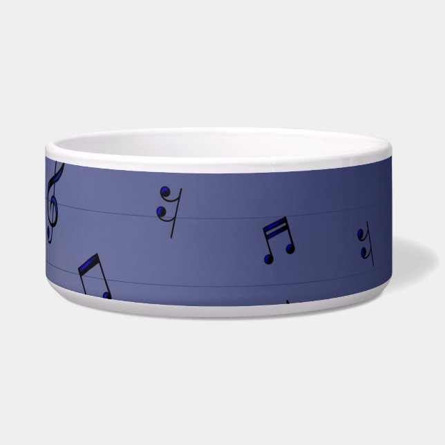 Musical Notes - Navy Ceramic Pet Bowl (Left)