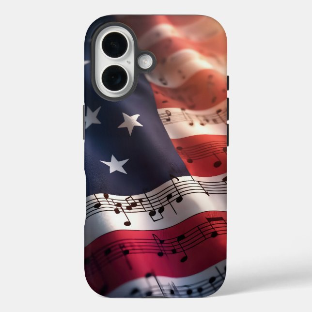 Musical Notes On an American Flag Case-Mate iPhone Case (Back)