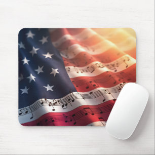 Musical Notes On an American Flag Mouse Mat