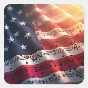 Musical Notes On an American Flag Square Sticker