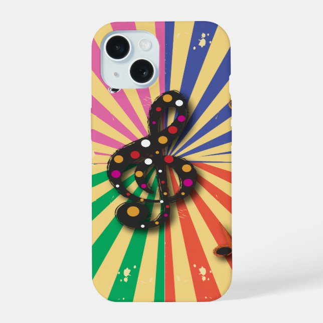 Musical Notes on Sunsplash Background iPhone 15 Case (Back)