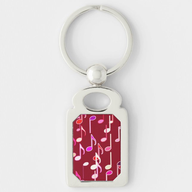 Musical Notes print - burgundy, multi Key Ring (Front)