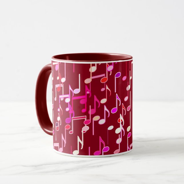 Musical Notes print - burgundy, multi Mug (Front Left)