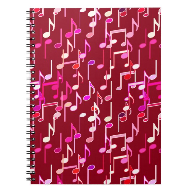 Musical Notes print - burgundy, multi Notebook (Front)