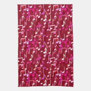 Musical Notes print - burgundy, multi Tea Towel