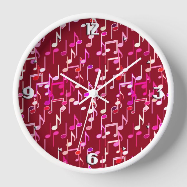Musical Notes print - burgundy, multi Wall Clock (Front)