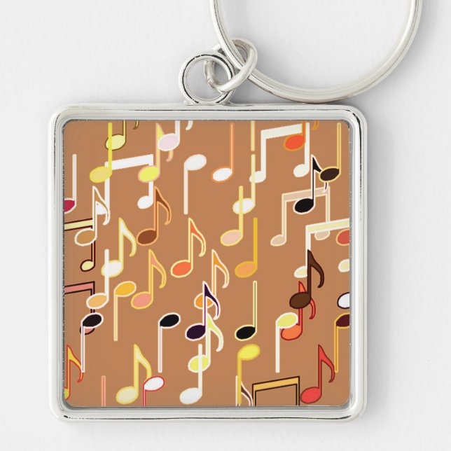 Musical Notes print - Caramel Tan, Multi Key Ring (Front)