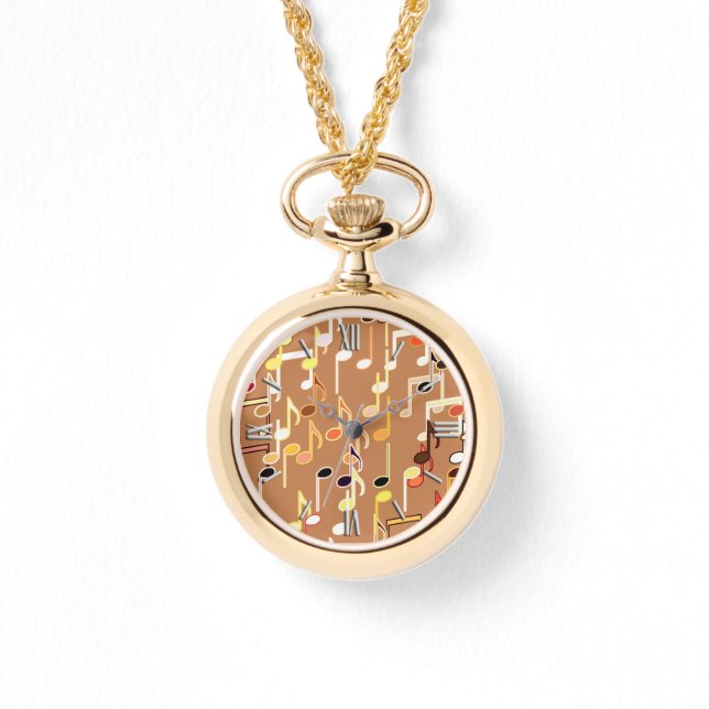 Musical Notes print - Caramel Tan, Multi Watch (Front)