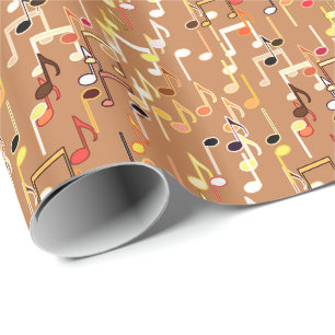 Musical Notes print - Caramel Tan, Multi Wrapping Paper