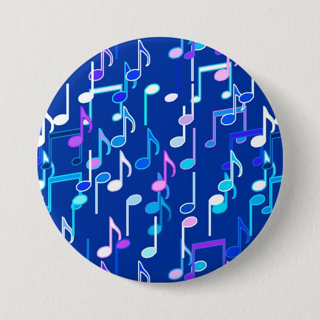Musical Notes print - indigo blue, multi 7.5 Cm Round Badge (Front)
