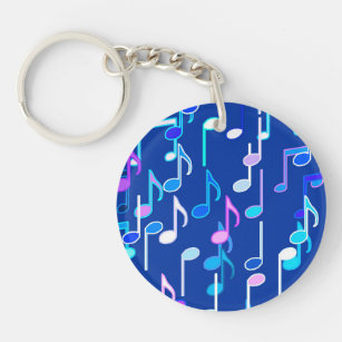 Musical Notes print - indigo blue, multi Key Ring