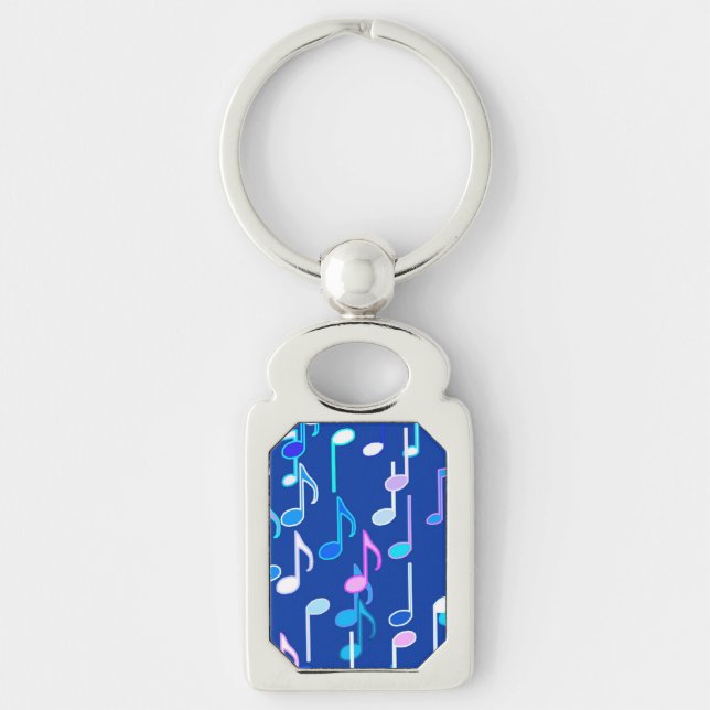 Musical Notes print - indigo blue, multi Key Ring (Front)