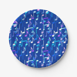 Musical Notes print - indigo blue, multi Paper Plate
