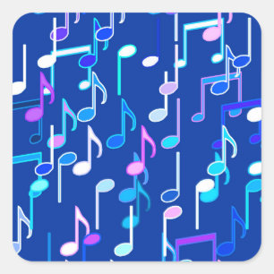 Musical Notes print - indigo blue, multi Square Sticker