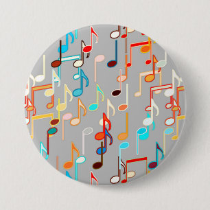 Musical Notes print - Medium Grey, Multi 7.5 Cm Round Badge