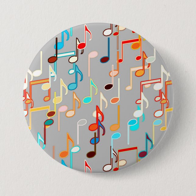 Musical Notes print - Medium Grey, Multi 7.5 Cm Round Badge (Front)