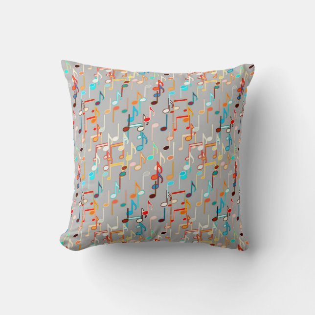 Musical Notes print - Medium Grey, Multi Cushion (Front)