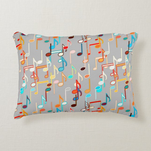 Musical Notes print - Medium Grey, Multi Decorative Cushion (Front)