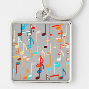 Musical Notes print - Medium Grey, Multi Key Ring