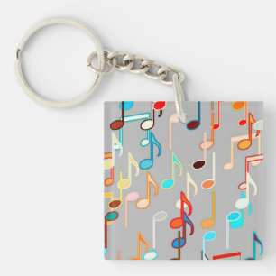Musical Notes print - Medium Grey, Multi Key Ring