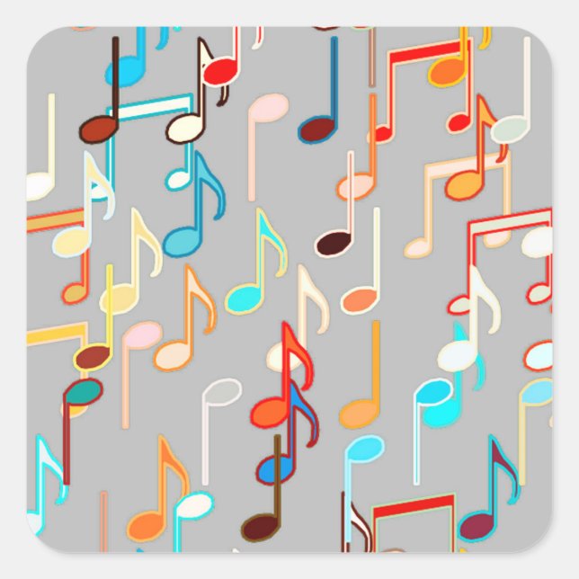 Musical Notes print - Medium Grey, Multi Square Sticker (Front)