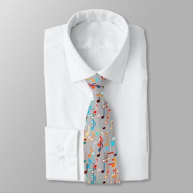 Musical Notes print - Medium Grey, Multi Tie (Tied)