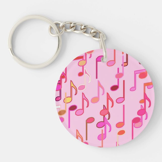 Musical Notes print - pink, multi Key Ring (Front)