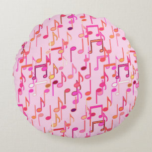 Musical Notes print - pink, multi Round Cushion