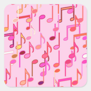 Musical Notes print - pink, multi Square Sticker