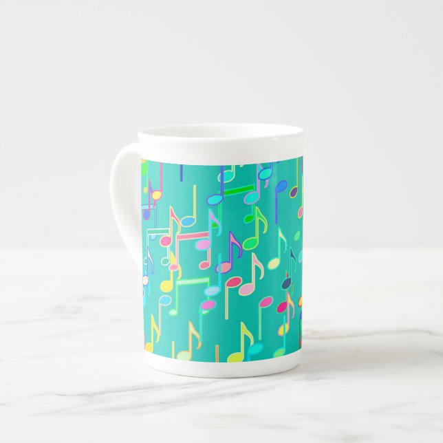 Musical Notes print - turquoise, multi Bone China Mug (Front Left)