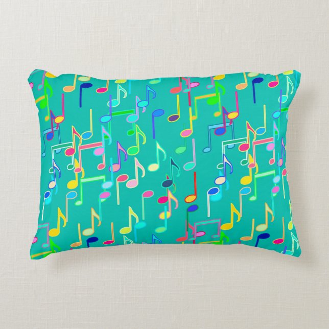 Musical Notes print - turquoise, multi Decorative Cushion (Front)