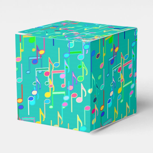 Musical Notes print - turquoise, multi Favour Box (Front Side)