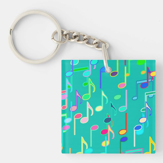 Musical Notes print - turquoise, multi Key Ring (Front)