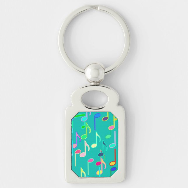 Musical Notes print - turquoise, multi Key Ring (Front)