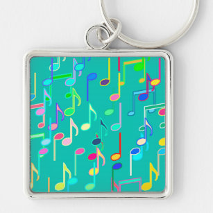 Musical Notes print - turquoise, multi Key Ring