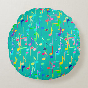 Musical Notes print - turquoise, multi Round Cushion