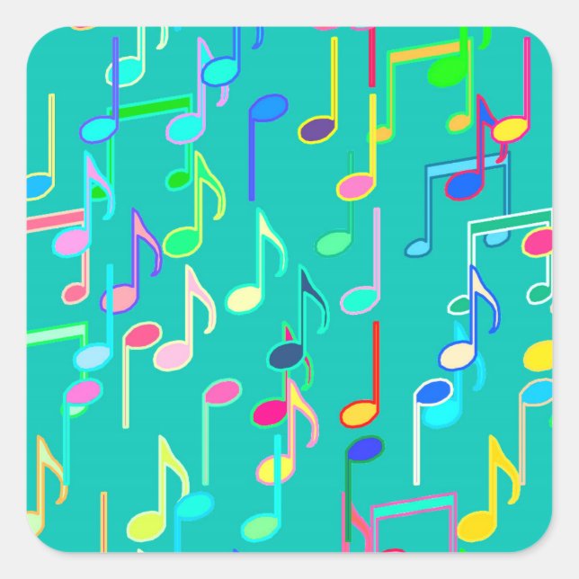 Musical Notes print - turquoise, multi Square Sticker (Front)